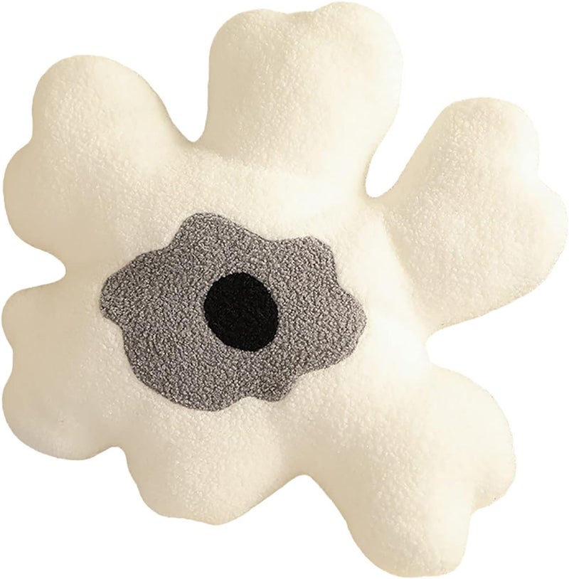 conrtems Sofa Pillow Waist Cushion Back Plush Flower Special-Shaped Pillow All-Match Girl Heart Creative Pillow. (White and Grey) - Image 1